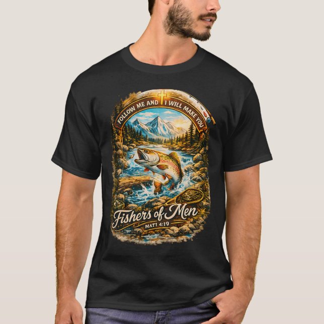 Fiskare av människor Matteus 4:19 Kristet fiske  T Shirt (Framsida)