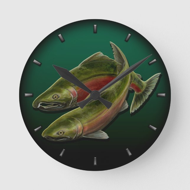 Fiskare Clock Coho Salmon Fish Wall Clofts gåvor Rund Klocka (Framsida)