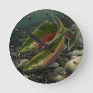 Fiskare Clock Coho Salmon Fish Wall Clofts gåvor Rund Klocka