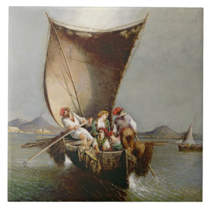 Fiskare familj (olja på kanfas) kakelplatta