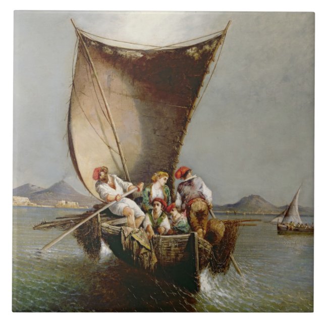 Fiskare familj (olja på kanfas) kakelplatta (Framsidan)
