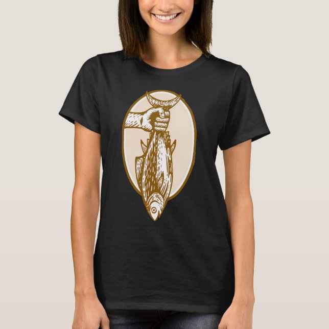 Fiskare fångar fisk t shirt (Framsida)