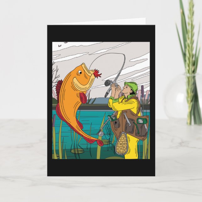 Fiskare fångar stora fiskar kort (Framsida)