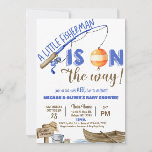 Fiskare / fiskande pojke rullar roligt baby shower inbjudningar