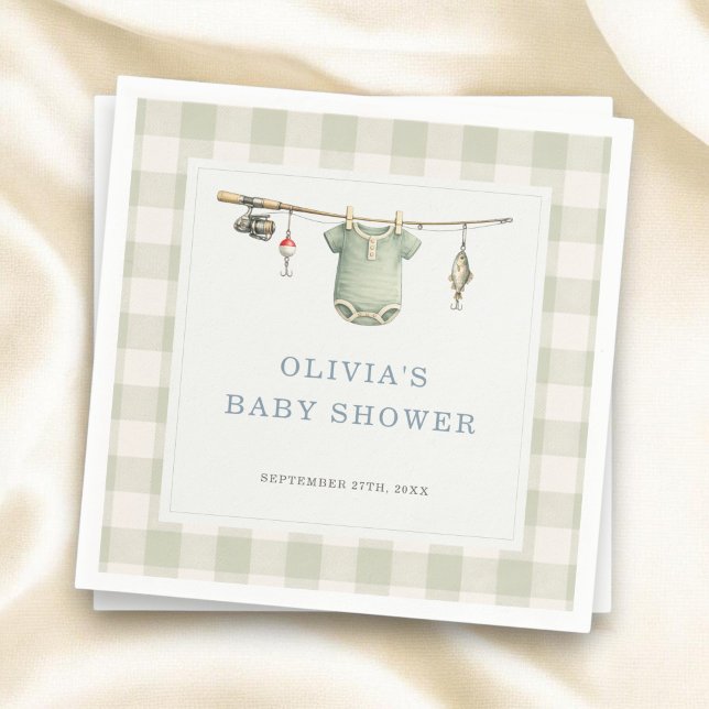 Fiskare Fiske Gingham Baby Shower-fest Pappersservett (Skapare uppladdad)