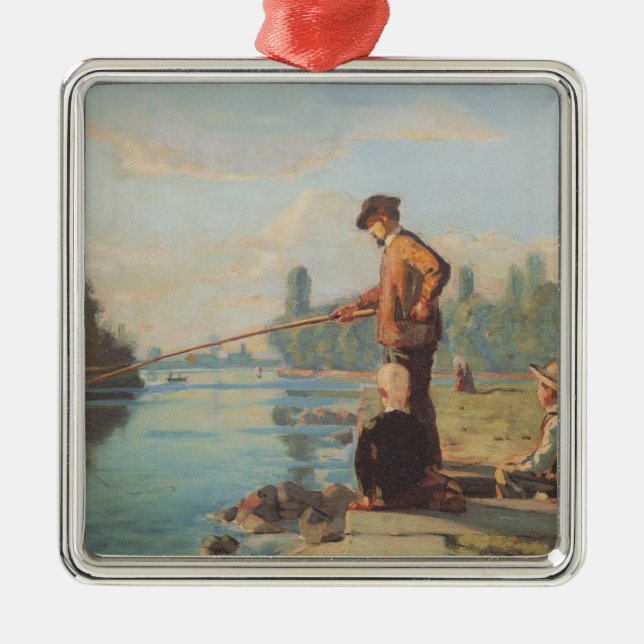 Fiskare (fiske utomhus) (Angling) (Floden) Julgransprydnad Metall (Framsidan)