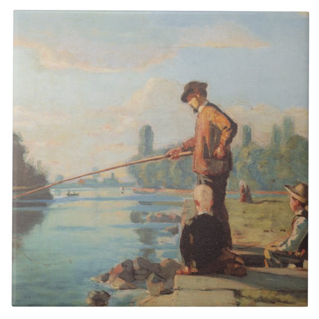 Fiskare (fiske utomhus) (Angling) (Floden) Kakelplatta (Framsidan)