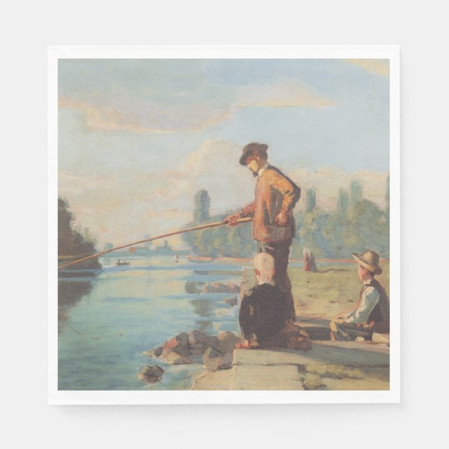 Fiskare (fiske utomhus) (Angling) (Floden) Pappersservett (Framsidan)