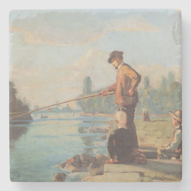 Fiskare (fiske utomhus) (Angling) (Floden) Stenunderlägg (Framsidan)