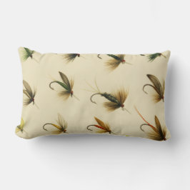 Fiskare - Flygfisket Trout flyger vattenfärgsrutor Lumbarkudde