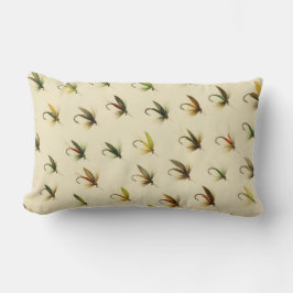 Fiskare - Flygfisket Trout flyger vattenfärgsrutor Lumbarkudde