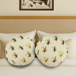 Fiskare - Flygfisket Trout flyger vattenfärgsrutor Rund Kudde