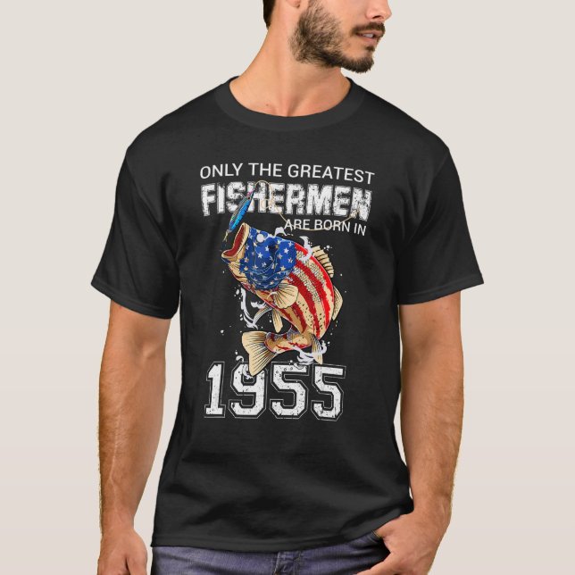 Fiskare föds upp 1955 Fiske i USA:s Flagga 67:e Bi T Shirt (Framsida)
