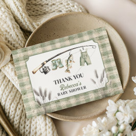 Fiskare Gingham Torklina Fiske Bebis Shower Tack Kort