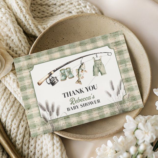 Fiskare Gingham Torklina Fiske Bebis Shower Tack Kort (Skapare uppladdad)