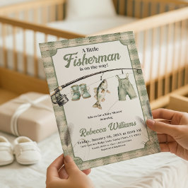 Fiskare Gingham Tvättpinne Fiske Bebis Shower Inbjudningar