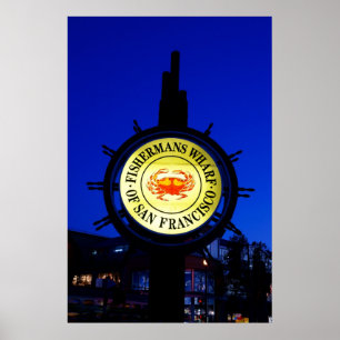 Fiskare hamnplats undertecknar på natten poster