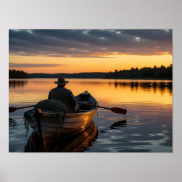 Fiskare i en träroddbåt poster