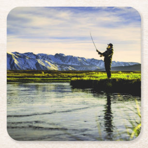 Fiskare i Sjö Underlägg Papper Kvadrat