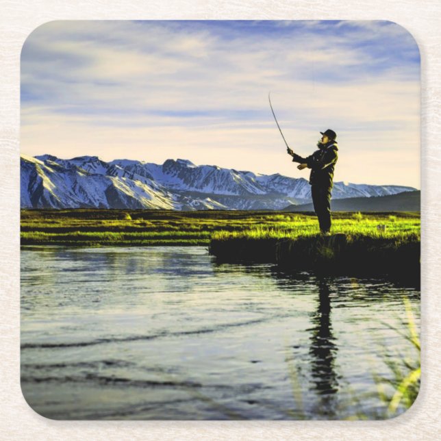 Fiskare i Sjö Underlägg Papper Kvadrat (Framsidan)