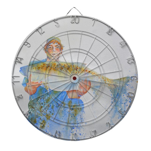 Fiskare - målarfärg - fiskegåva till honom darttavla (Framsidan)