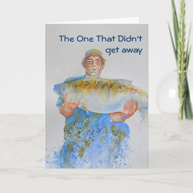 Fiskare - målarfärg - fiskegåva till honom kort (Framsida)