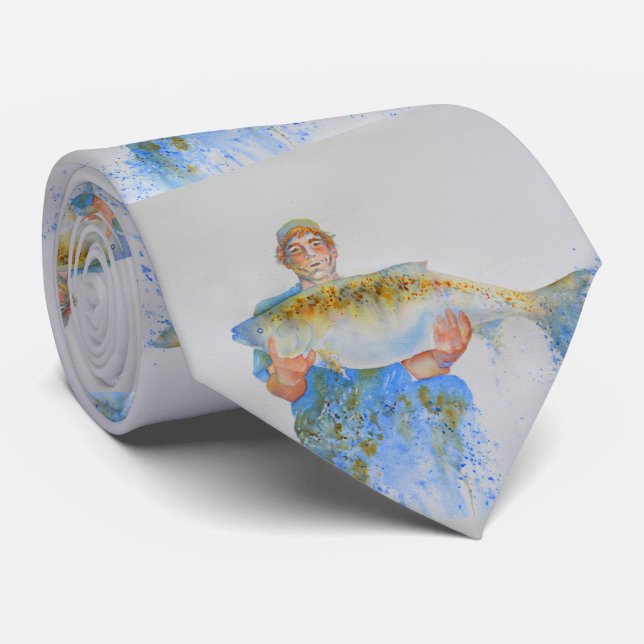 Fiskare - målarfärg - fiskegåva till honom slips (Rullad)