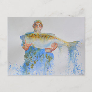 Fiskare - målarfärg - fiskegåva till honom vykort