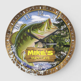 Fiskare man Cave Bass Lure Personalizable Clock Stor Klocka