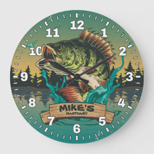 Fiskare man Cave Bass Lure Personalizable Clock Stor Klocka
