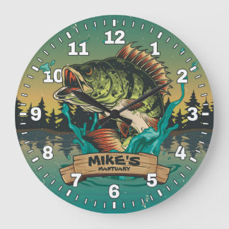 Fiskare man Cave Bass Lure Personalizable Clock Stor Klocka
