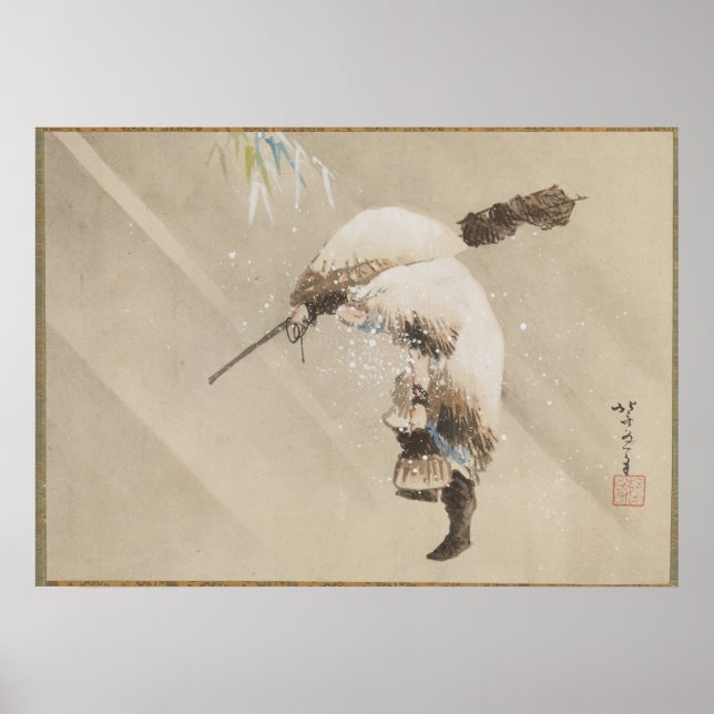 Fiskare med nät i Snö 1821 Poster (Framsidan)