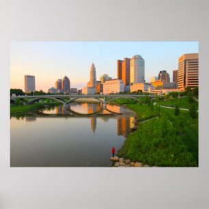 Fiskare och Columbus Skyline, Ohio Poster