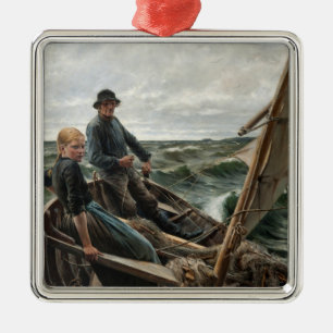 Fiskare och dotter till sjöss (av Albert Edelfilt) Julgransprydnad Metall