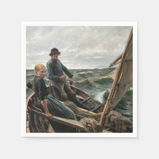 Fiskare och dotter till sjöss (av Albert Edelfilt) Pappersservett (Framsidan)
