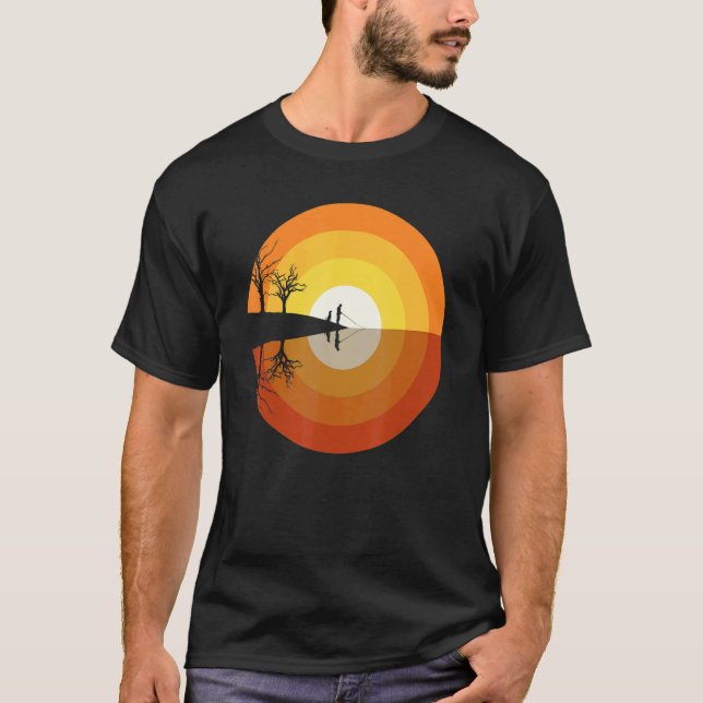 Fiskare och hans hund solnedgång t shirt (Framsida)