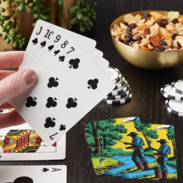 Fiskare på flodbank spelar kort casinokort
