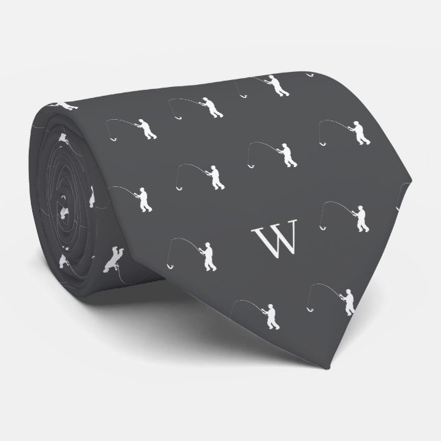 Fiskare Redskap Bait Monogram Initial Grå Slips (Rullad)