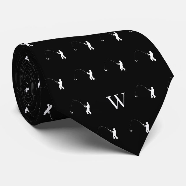 Fiskare Redskap Bete Monogram Initial Svart Vit Slips (Rullad)