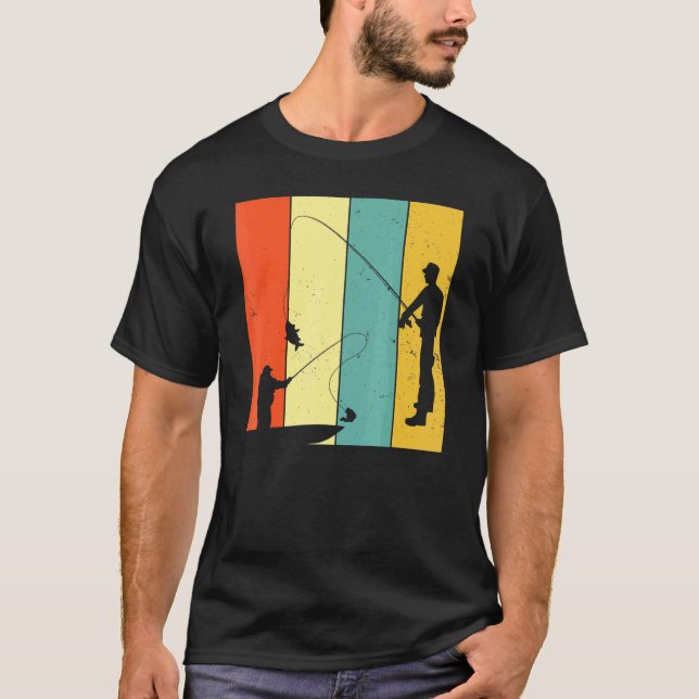 Fiskare Retro Fiskebåt Fiskespö T Shirt (Framsida)