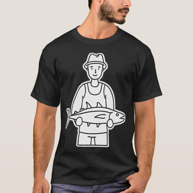 Fiskare som håller färsk tonfisk t shirt (Framsida)