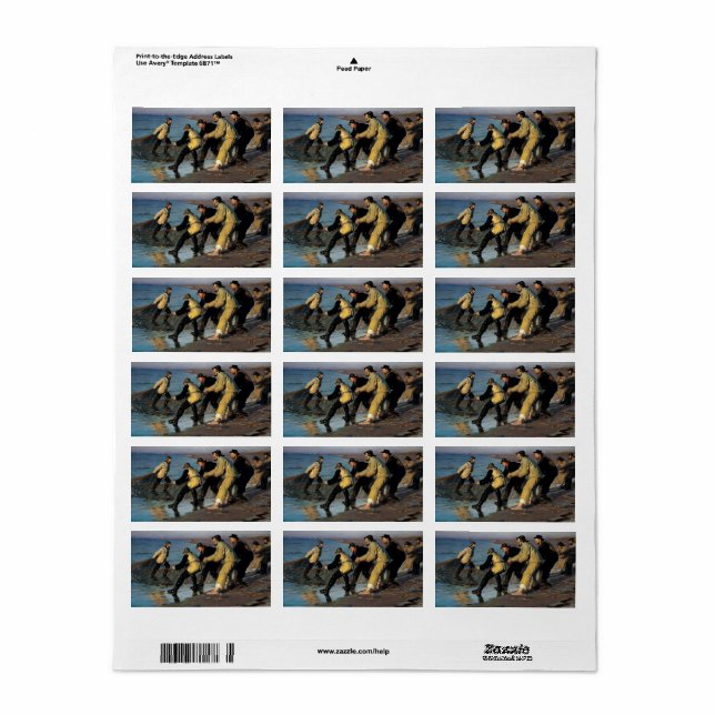 Fiskare som har ett nät i Skagens norra strand Adressetikett (Helt Ark)