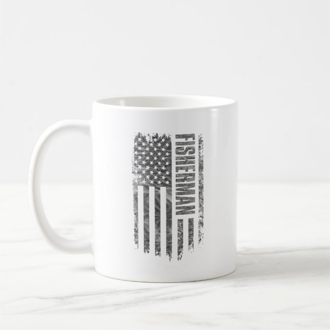 Fiskare USA Flagga Distressed design Kaffemugg (Vänster)