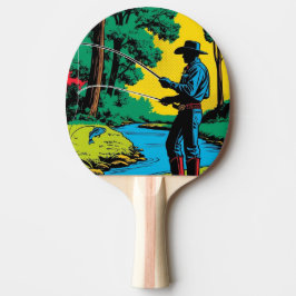 Fiskare vid Riverbank Ping Pong Paddle Pingisracket