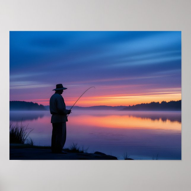 Fiskare vid solnedgång poster (Framsidan)