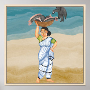 Fiskaren i Kalighat art från Bengal Poster