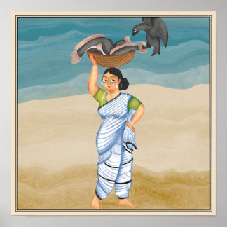 Fiskaren i Kalighat art från Bengal Poster