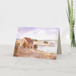 Fiskarens House Norge Kusten Watercolor Painting Kort