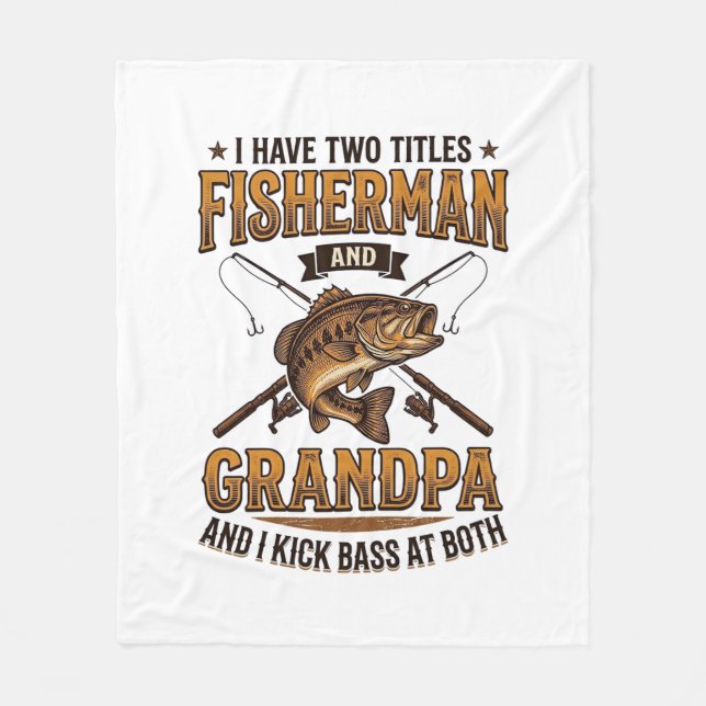 Fiskargubbe Vintage Gravyr Fiske Tröja_ Fleecefilt (Framsidan)