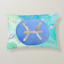 Fiskarna Blå Grön Akvarell Astrologi Zodiak